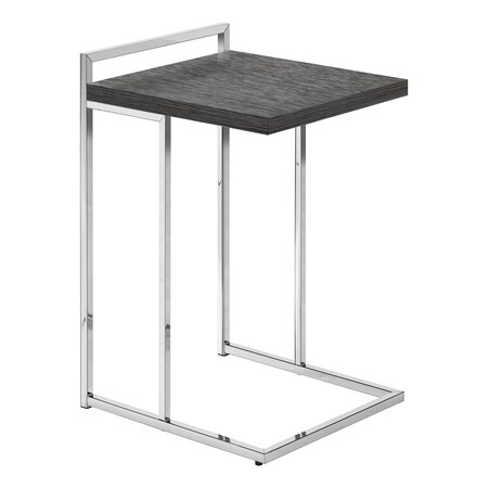 Monarch Specialties Accent Table, C-shaped, End, Side, Snack, Living Room, Bedroom, Metal, Laminate, Grey, Chrome I 3637